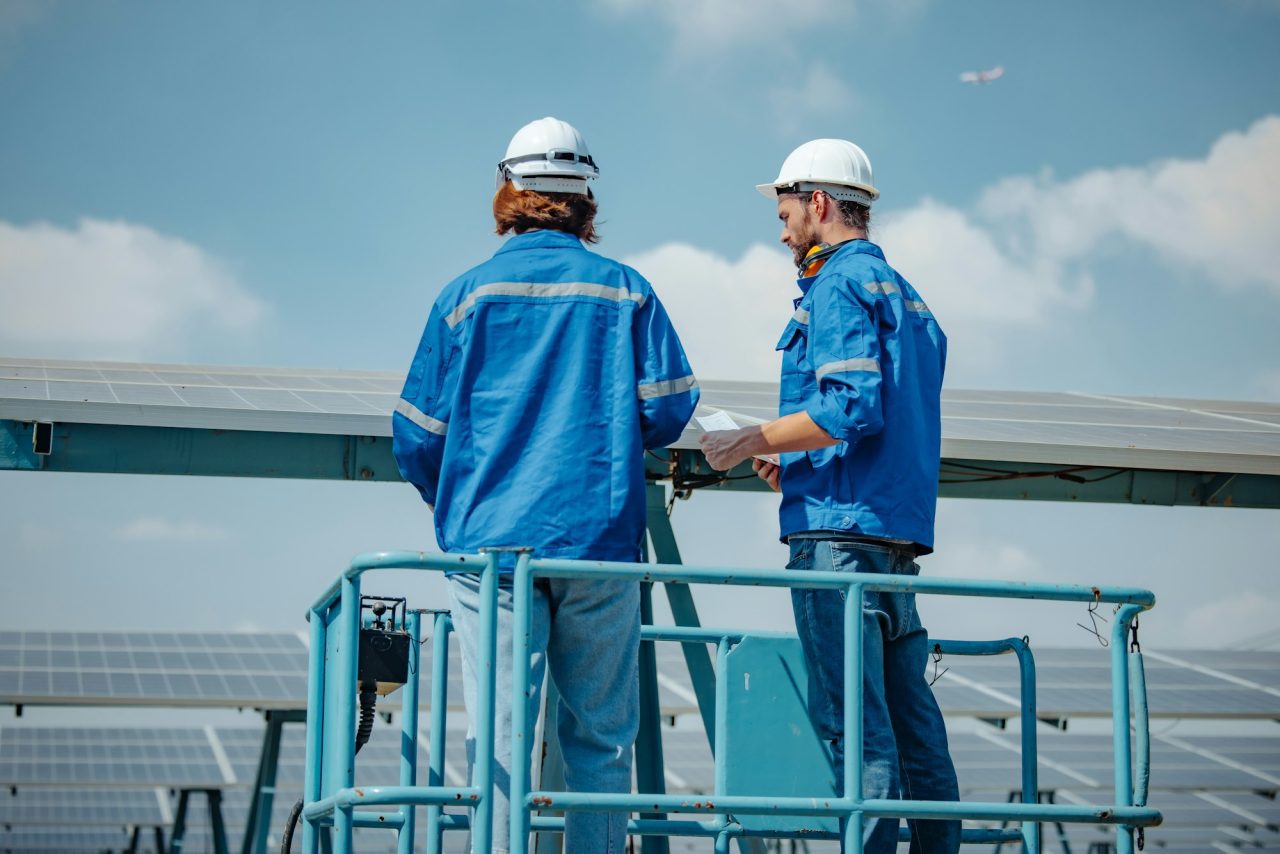 Solar engineers check arrays on-site for alignment, surface, sunlight, and stability per standards